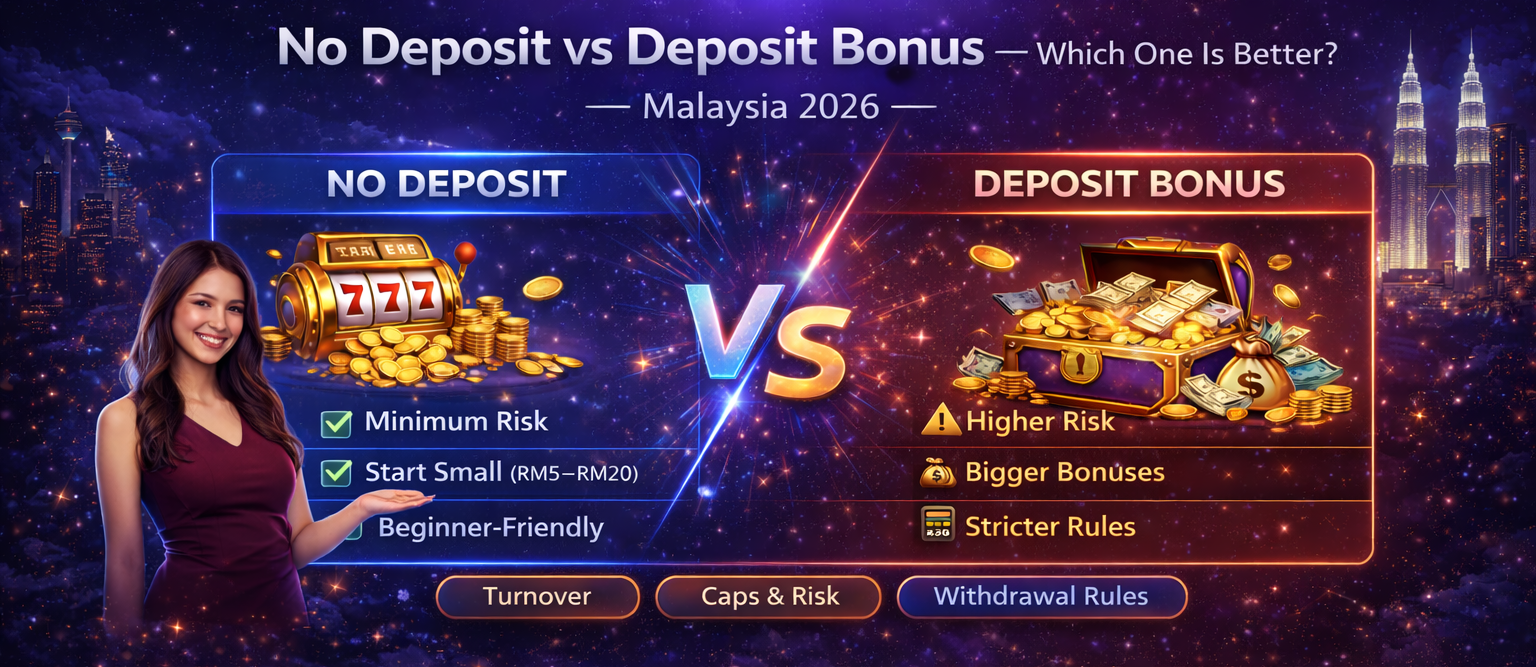 No deposit vs deposit bonus Malaysia 2026 comparison – turnover caps risk and withdrawal rules